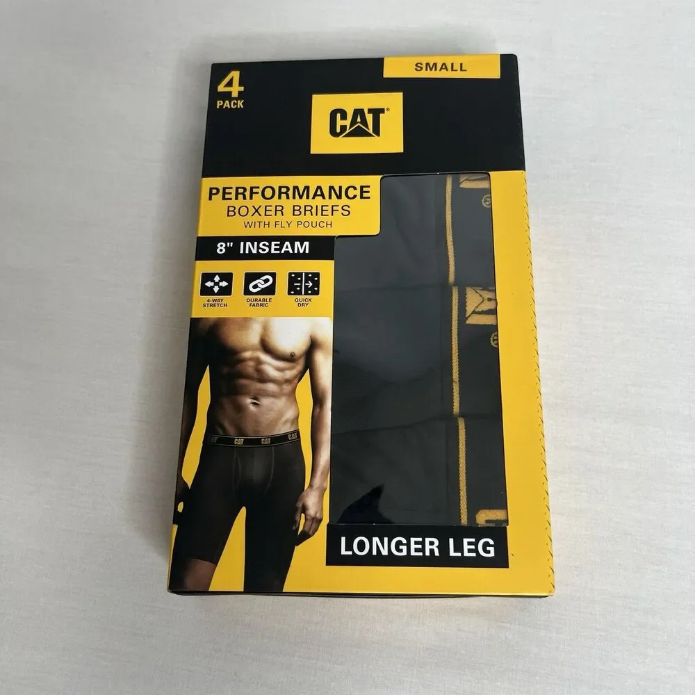 CAT Caterpillar 4 Pack Performance Boxer Brief With Fly Pouch Small Black